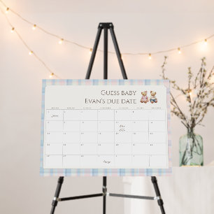Pink Blue Teddy Bear Due Date Calendar Foam Board