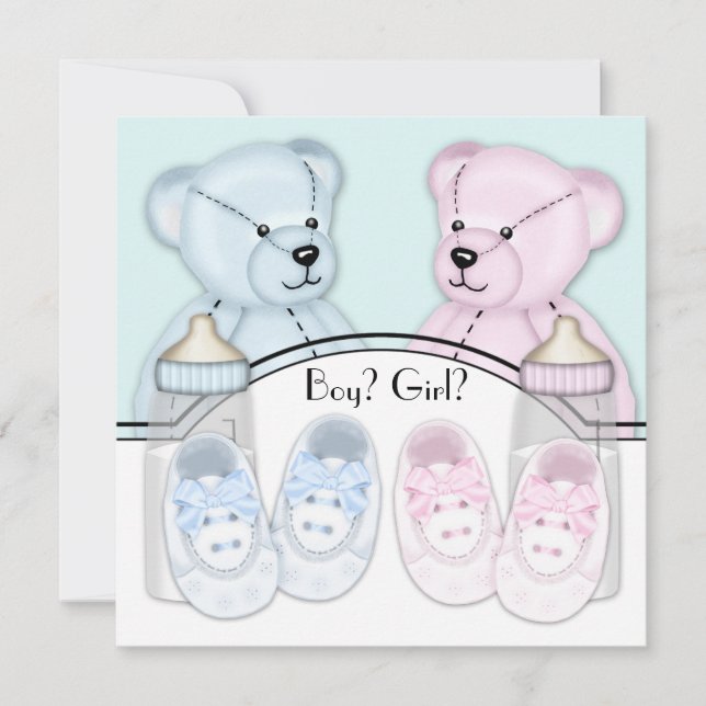 Pink Blue Teddy Bear Gender Reveal Invitation (Front)
