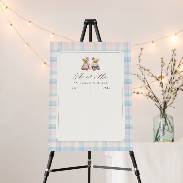 Pink Blue Teddy Bear Gender Reveal Voting Sign (In Situ (Stand))