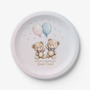 Pink Blue Teddy Bears Gender Reveal Party Paper Plates