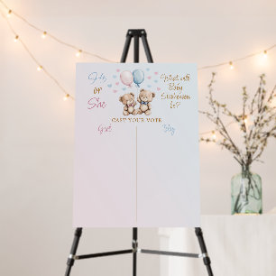 Pink Blue Teddy Bears He or She Voting Game Foam Board