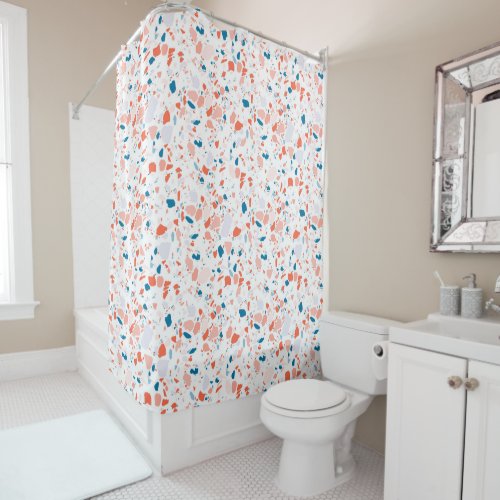 Pink  blue terrazzo handmade shower curtain