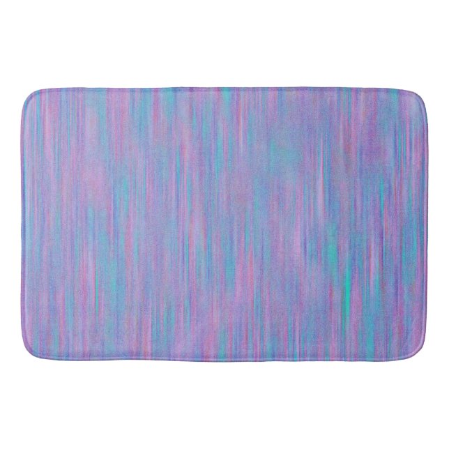 Pink & Blue Texture Stripe Pattern Bath Mat (Front)