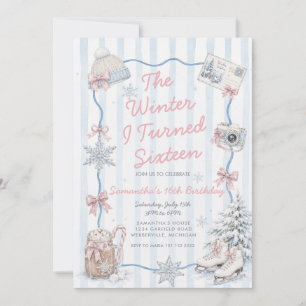 Pink Blue The Winter I Turned Sixteen Birthday Invitation