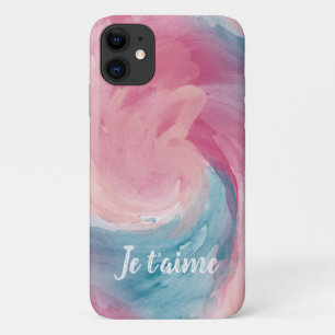 Pink & Blue Tie-Dye Watercolor with Je t’aime iPhone 11 Case