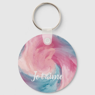 Pink & Blue Tie-Dye Watercolor with Je t’aime Keychain