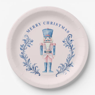 Pink & Blue Toile Crest Nutcracker Paper Plates