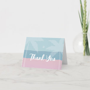 Pink Blue Tropical Beach Palm Trees Bat Mitzvah Letterpress Thank You Card