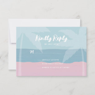 Pink Blue Tropical Beach Palm Trees Bat Mitzvah RSVP Card
