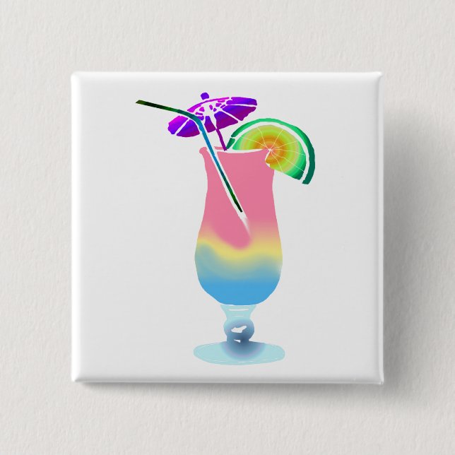 Pink & Blue Tropical Drink Pinback Button (Front)