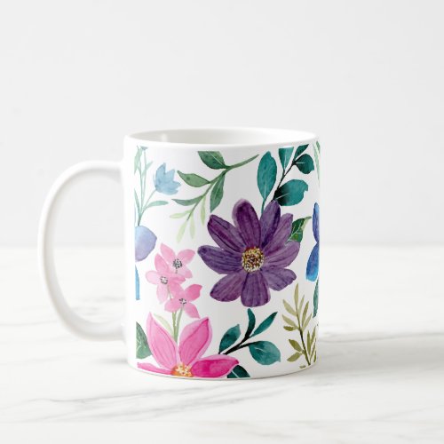Pink Blue Tropical Emerald Floral Pattern Coffee Mug