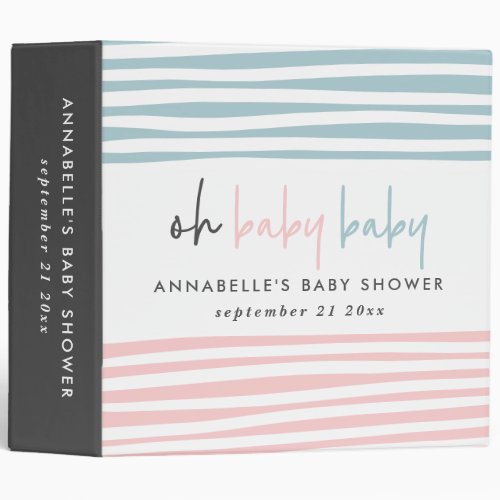 pink blue twin baby shower typography modern party 3 ring binder