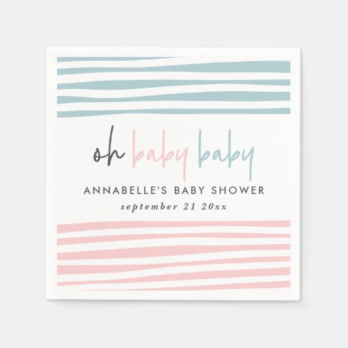 pink blue twin baby shower typography modern party napkins