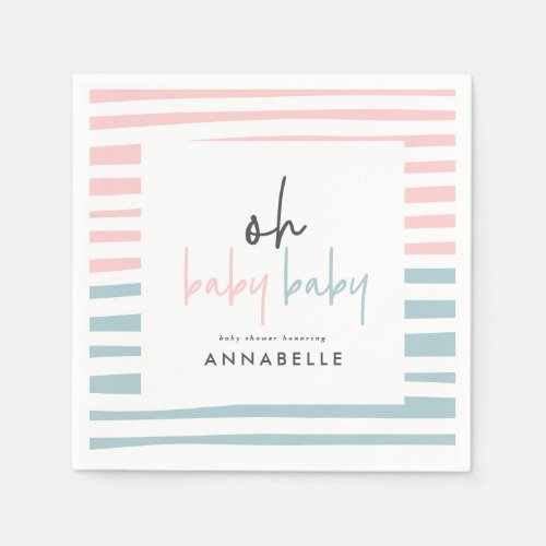 pink blue twin baby shower typography modern party napkins