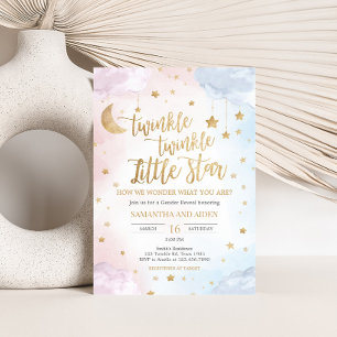 Pink Blue Twinkle Little Star Gender Reveal Invitation