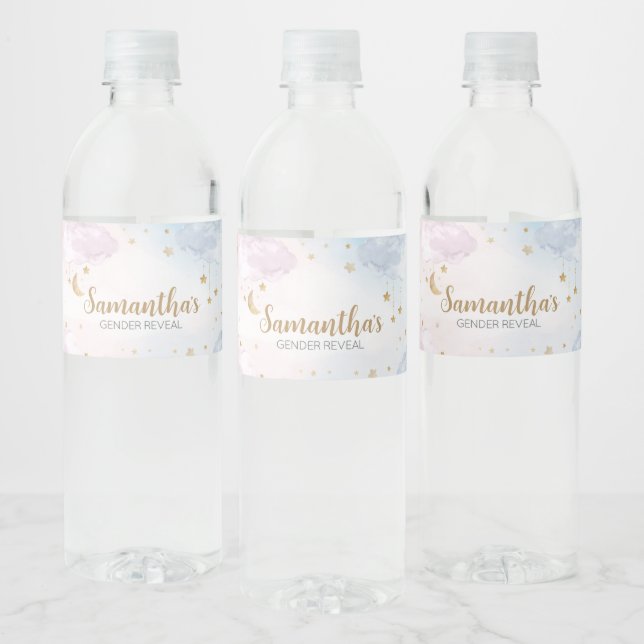 Pink Blue Twinkle Little Star Gender Reveal Water Bottle Label (Bottles)