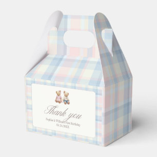 Pink Blue Twins Beary First Birthday Favor Boxes