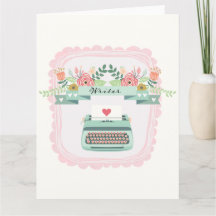 Pink & Blue Typewriter, Writer, Author, Greeting