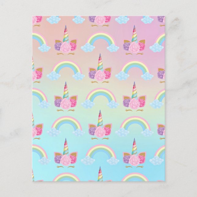 Pink Blue Unicorn Clouds Pattern Scrapbook Paper (Front)