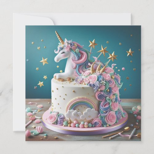 PINK  BLUE UNICORN DECORATED KIDS BIRTHDAY CAKE CARD