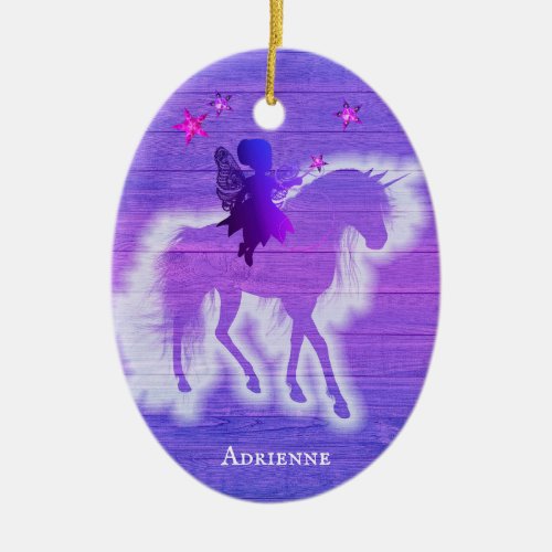 Pink  Blue Unicorn Girly Colorful Wood Design Ceramic Ornament