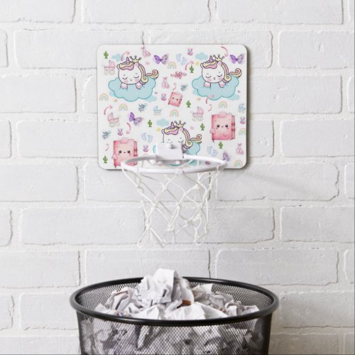 Pink, Blue Unicorn Rainbow Cat Basketball Hoop