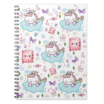Pink, Blue Unicorn Rainbow Cat Spiral Notebook