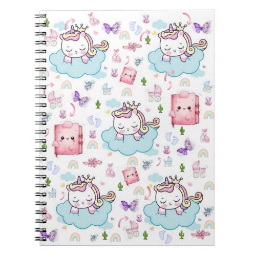 Pink, Blue Unicorn Rainbow Cat Spiral Notebook