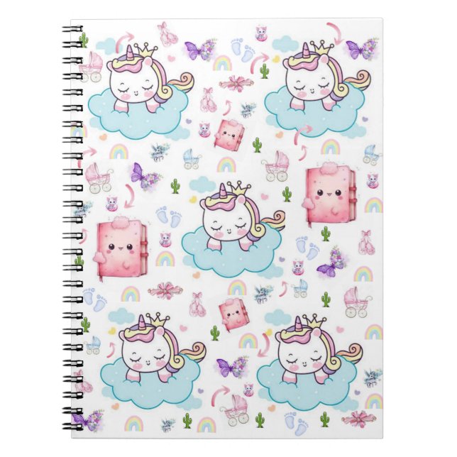 Pink, Blue Unicorn Rainbow Cat Spiral Notebook  (Front)