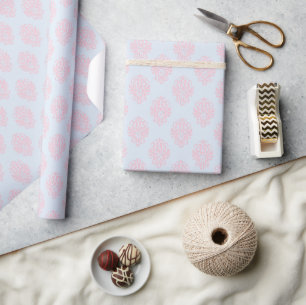 Pink Blue Vintage Elegant Victorian Damask Pattern Wrapping Paper
