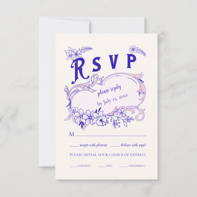 Pink Blue Vintage Library Book Wedding RSVP Card (Front)