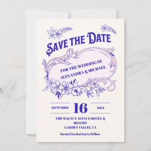 Pink Blue Vintage Library Book Wedding Save The Date