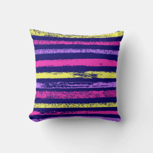 Pink blue violet retro Abstract Multicolor stripes Throw Pillow