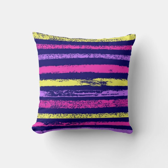 Pink blue violet retro Abstract Multicolor stripes Throw Pillow (Front)