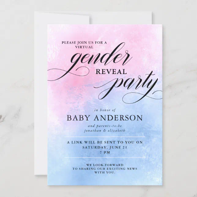 Pink And Blue Virtual Gender Reveal Party Invitation Zazzle