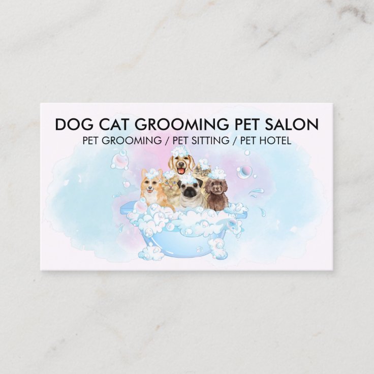 Pink Blue Water Dogs cats Groomer Appointment Business Card Zazzle