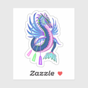 Pink & Blue Water Dragon with Paddles Sticker
