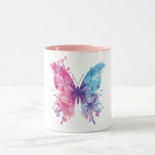 Pink & Blue Watercolor Butterfly T-Shirt – Soft Pa Mug (Center)