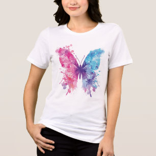 Pink & Blue Watercolor Butterfly T-Shirt – Soft Pa Tri-Blend Shirt