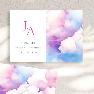 Pink Blue Watercolor Clouds Wedding Thank You