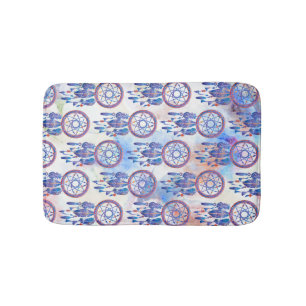 Pink Blue Watercolor Dreamcatcher Modern Boho Bath Mat