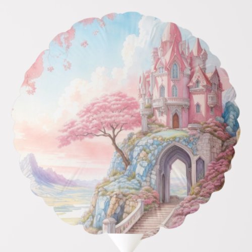 Pink Blue Watercolor Fantasy Castle  Balloon