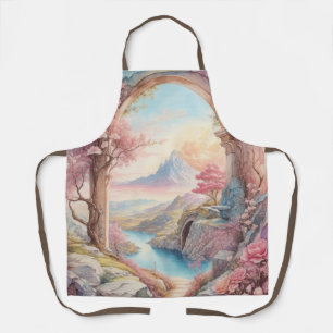 Pink Blue Watercolor Fantasy Landscape Apron