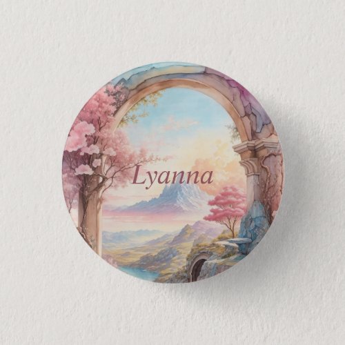 Pink Blue Watercolor Fantasy Landscape  Button