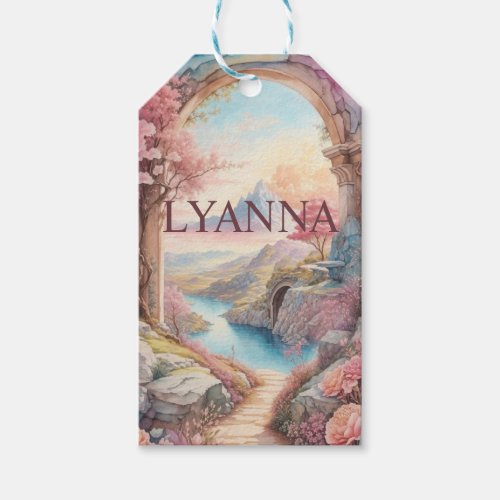 Pink Blue Watercolor Fantasy Landscape  Gift Tags