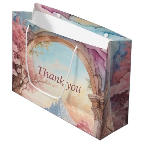 Pink Blue Watercolor Fantasy Landscape  Large Gift Bag