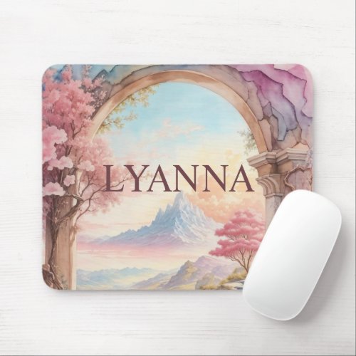 Pink Blue Watercolor Fantasy Landscape  Mouse Pad