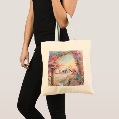 Pink Blue Watercolor Fantasy Landscape Tote Bag