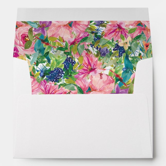 Pink Blue Watercolor Floral Envelope (Back (Bottom))