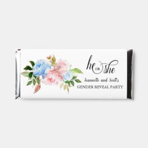 Pink Blue Watercolor Floral Gender Reveal Hershey Bar Favors